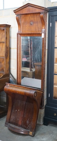 A George IV mahogany pier glass and table with arched pediment, width 66cm, total height 252cm